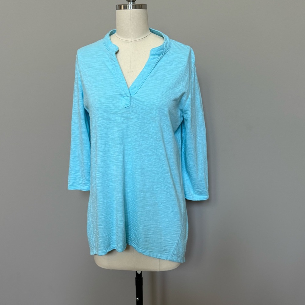 Chico's Aqua Relaxed Asymmetrical Tunic with Mandarin Collar